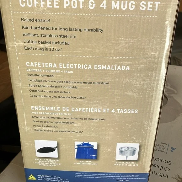 Blue Enamel Percolator Coffee Pot & Mug Set - Picture 3 of 3